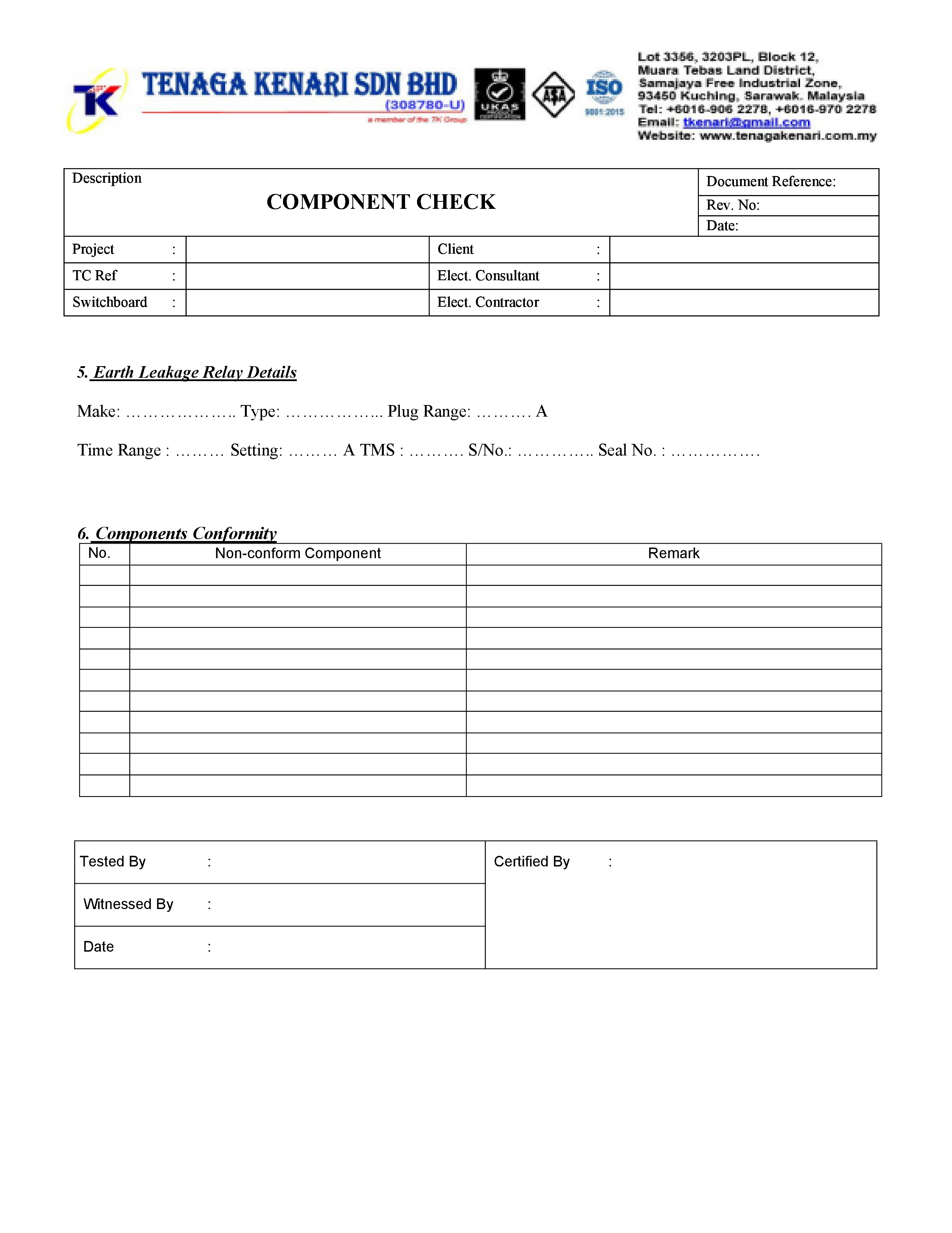 Component Check Form 2